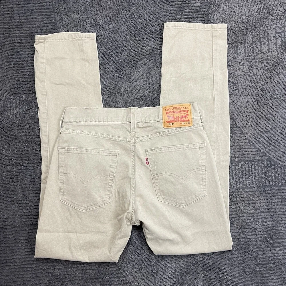Levi's 514 Men's 28x31 Slim Fit Khaki Beige Jeans Water Less Cotton Denim